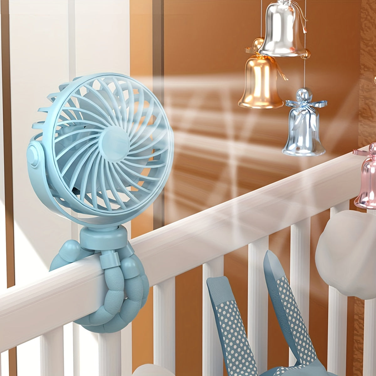 Portable USB Rechargeable Octopus Handheld Fan for Strollers Bikes Indoor Outdoor Use