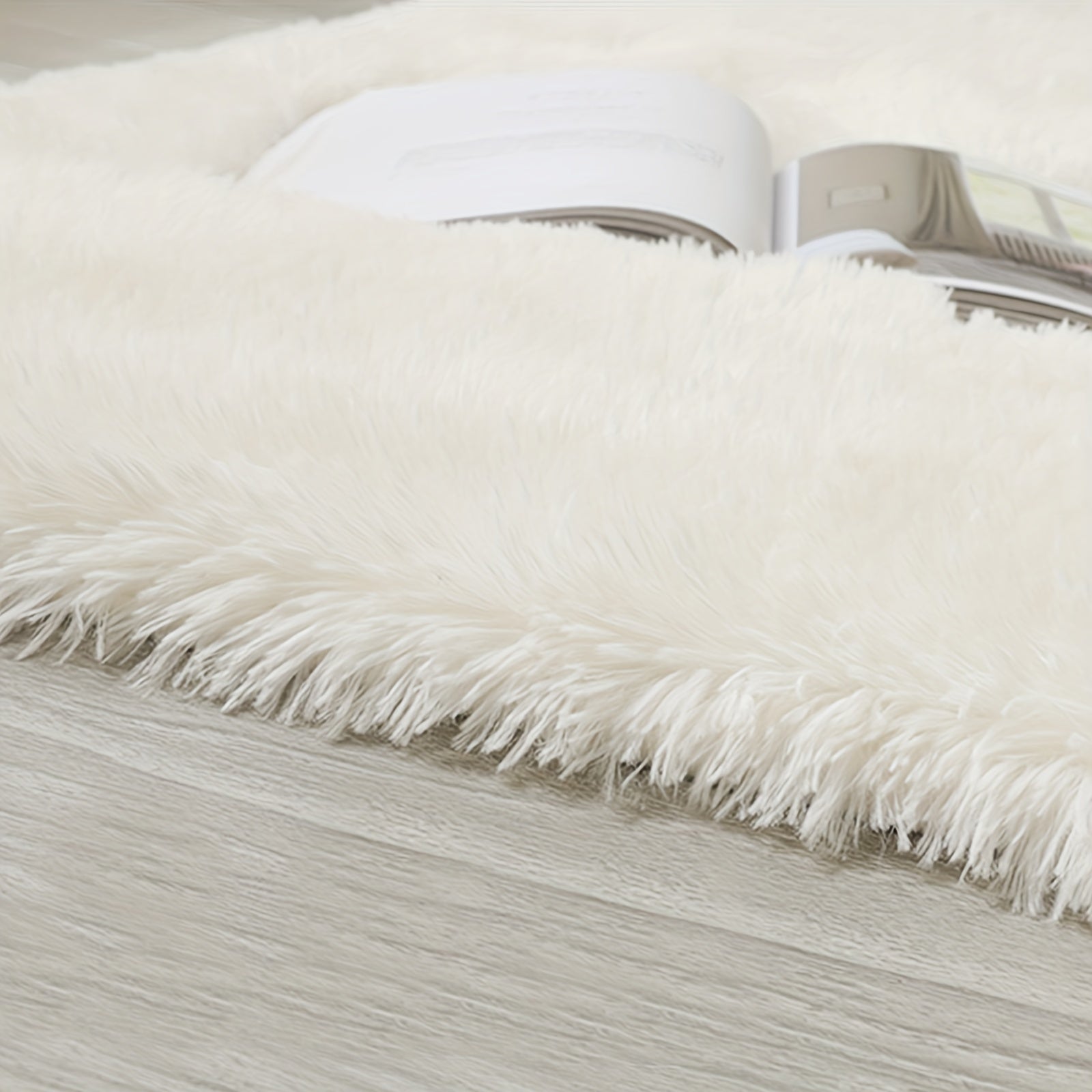 White Plush Rug Non-Slip Shaggy Throw Rug for Living Room Bedroom Nursery