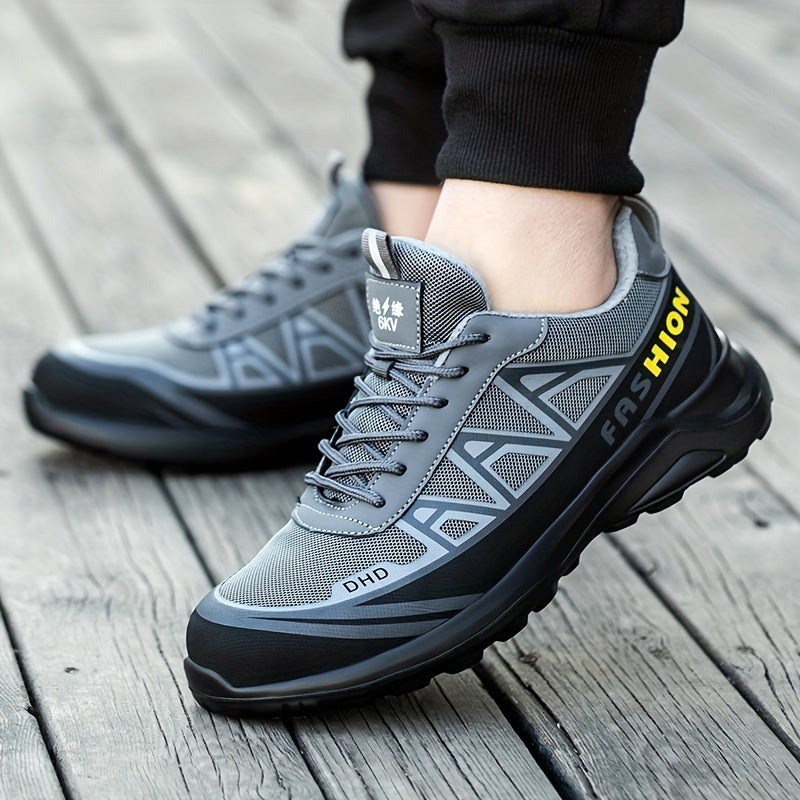 Zapatos de trabajo para hombre con punta de acero antideslizantes y transpirables, con tela a prueba de perforaciones y suela de goma