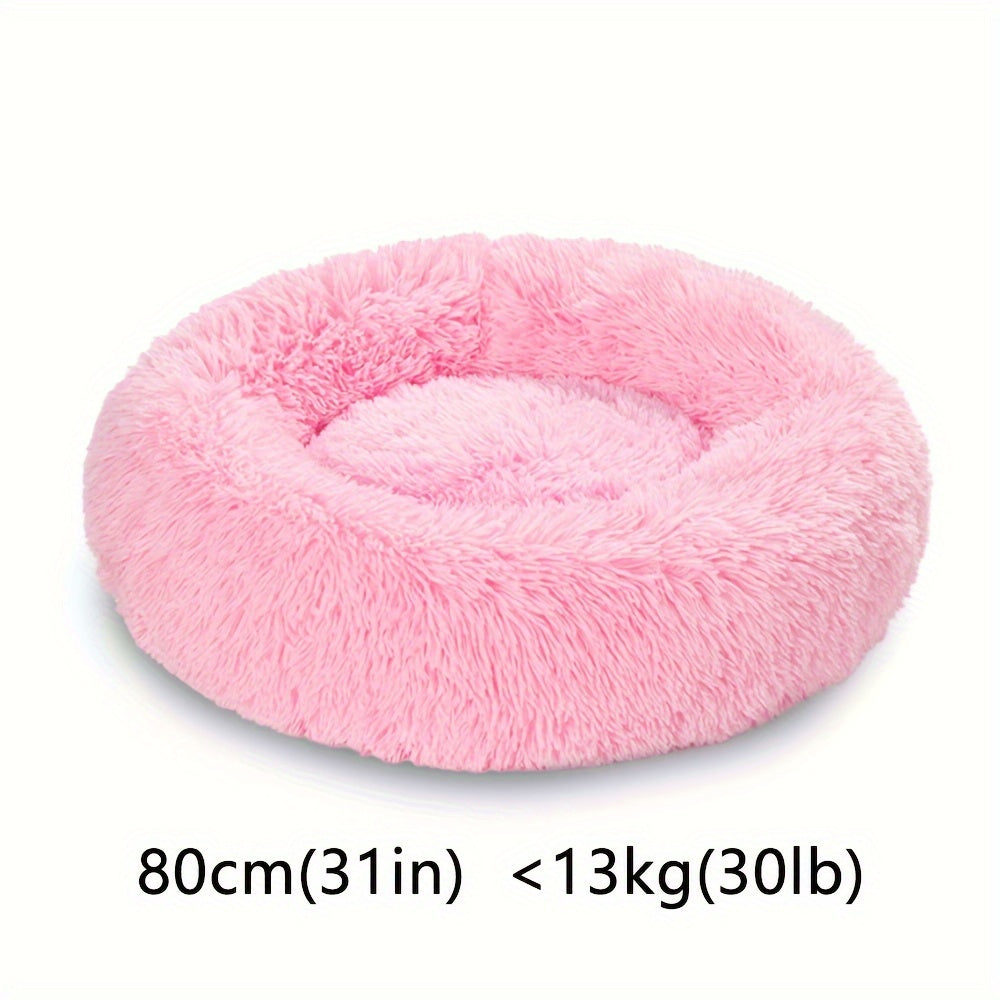 Round Fluffy Dog Bed with Non-Skid Bottom Polyester Material