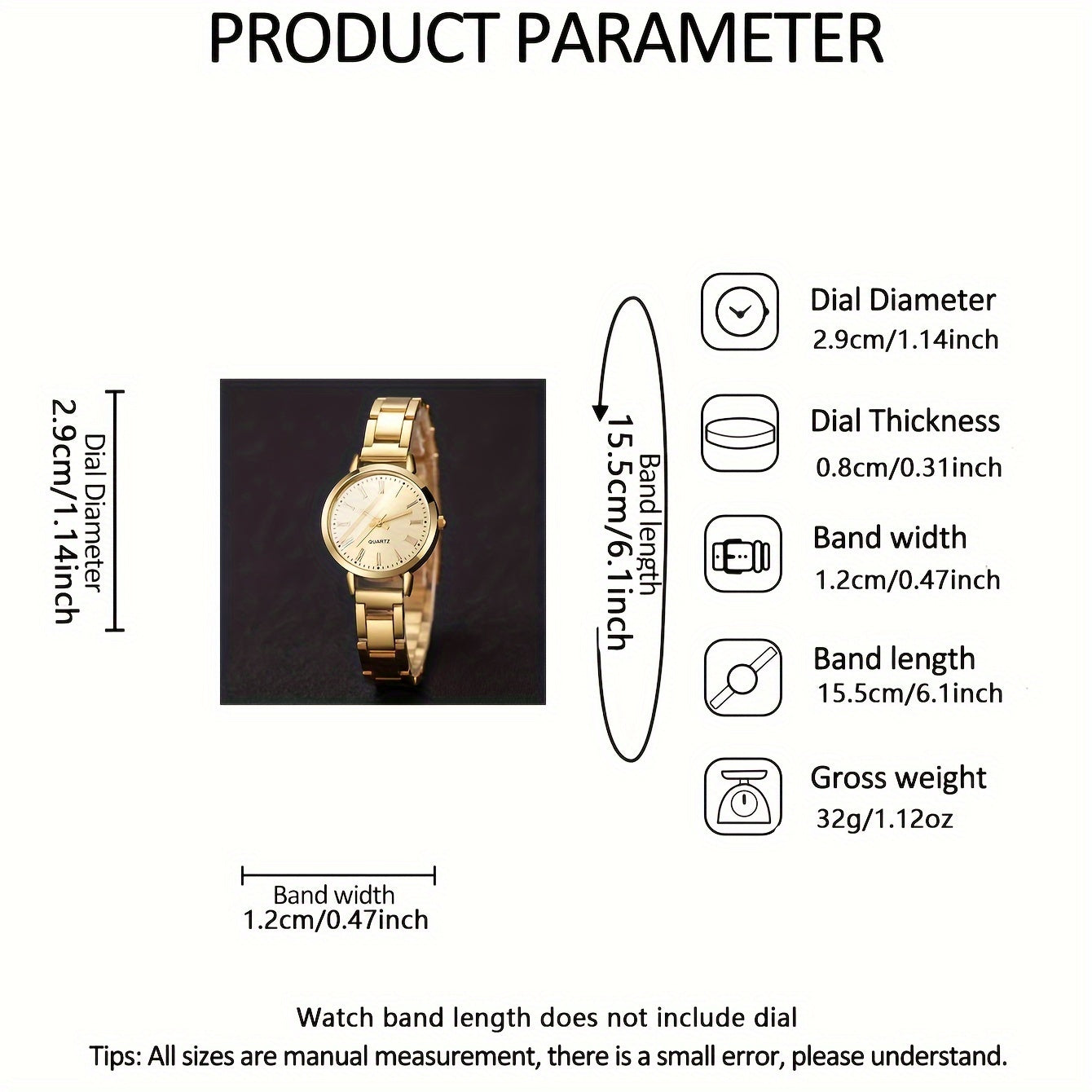 Women's Quartz Watch Alloy Strap Round Dial Fashionable Electronic Non-Waterproof Gold