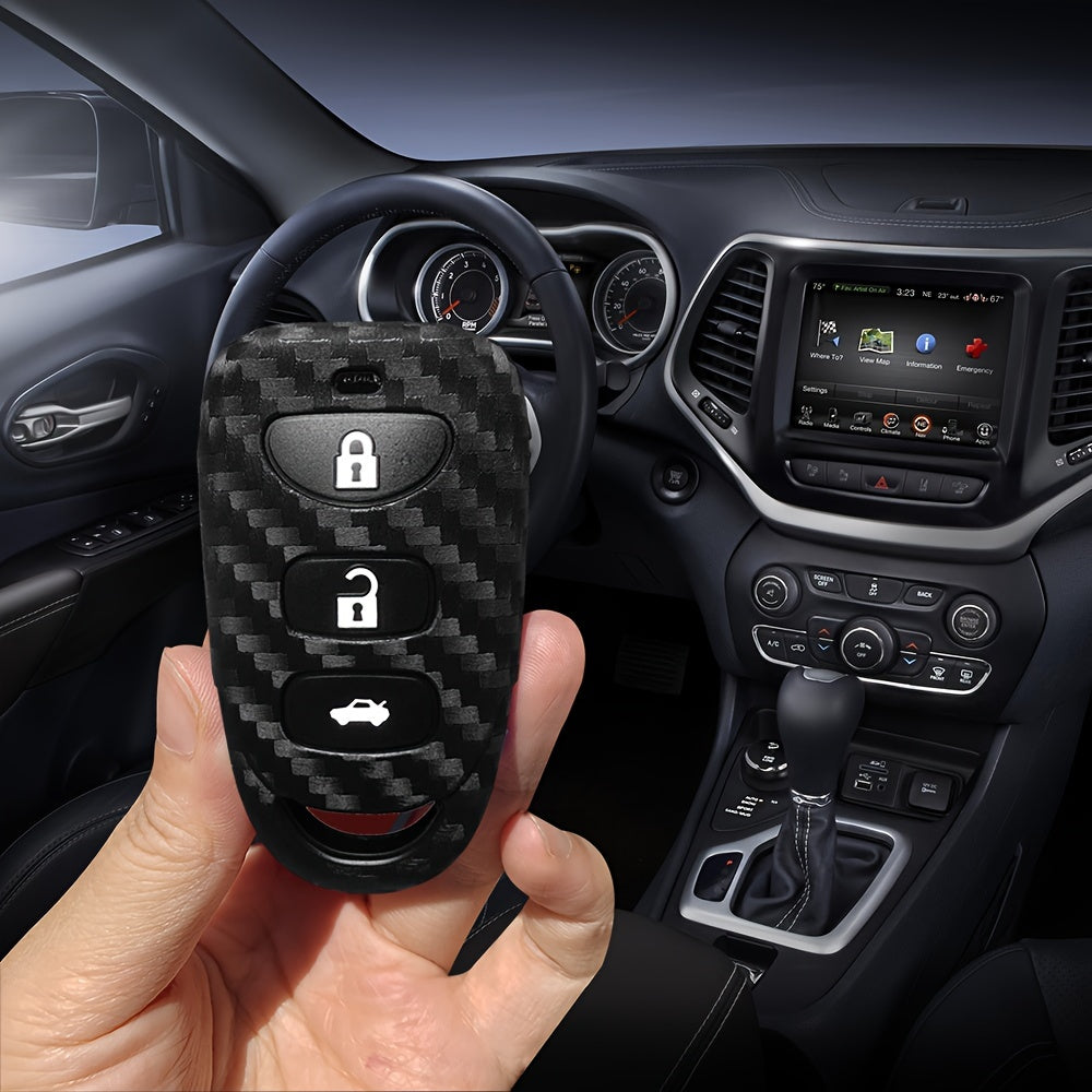 Silicone Car Remote Key Cover Carbon Fiber Style for Universal Vehicles