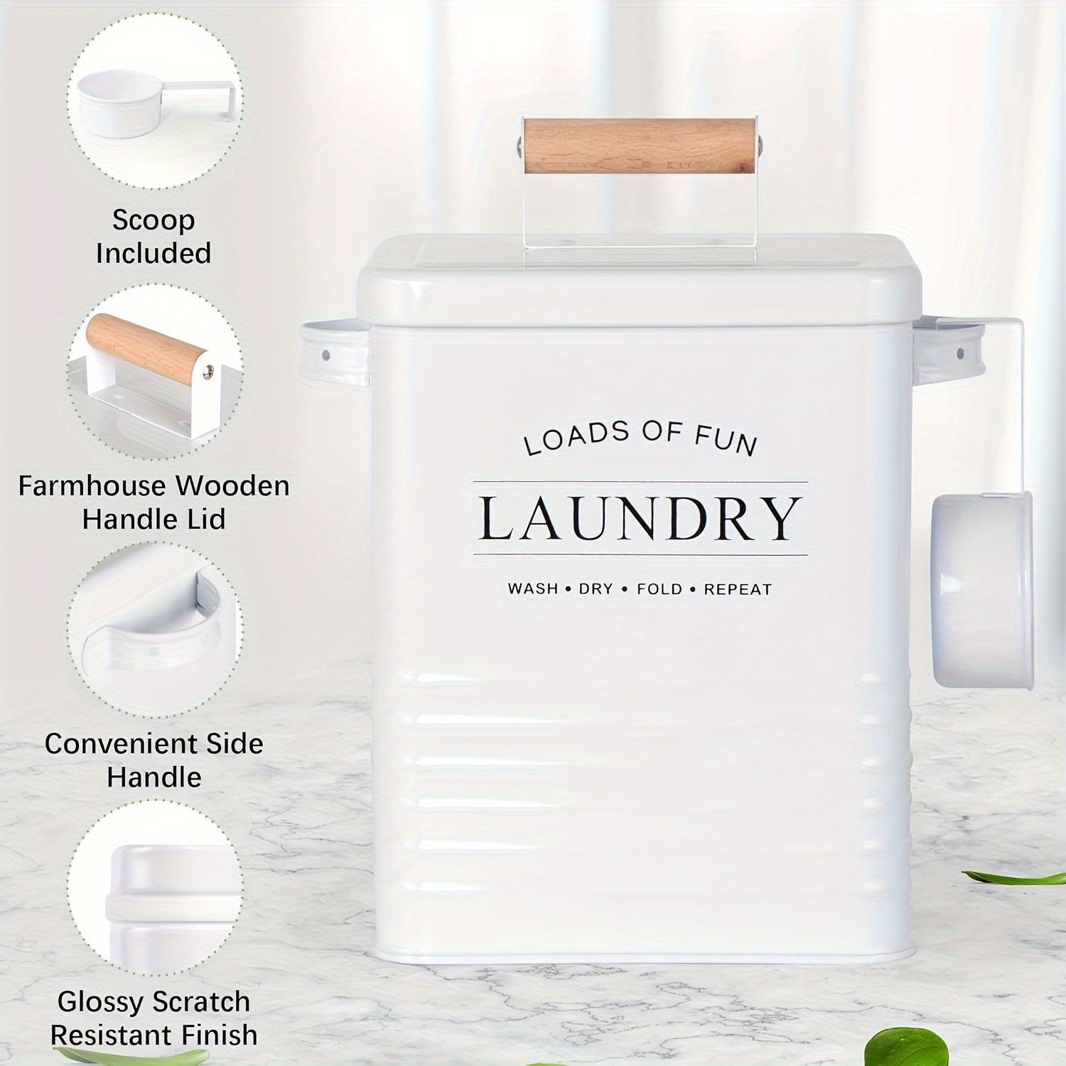 Metal Laundry Detergent Dispenser with Scoop Rustic Farmhouse Style Space-Saving Organizer for Laundry Room