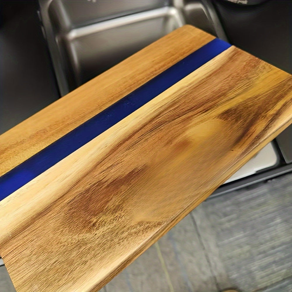 Acacia Wood and Resin Cheese Board Set with Blue Stripe, Charcuterie Platter, Kitchen Serving Tray