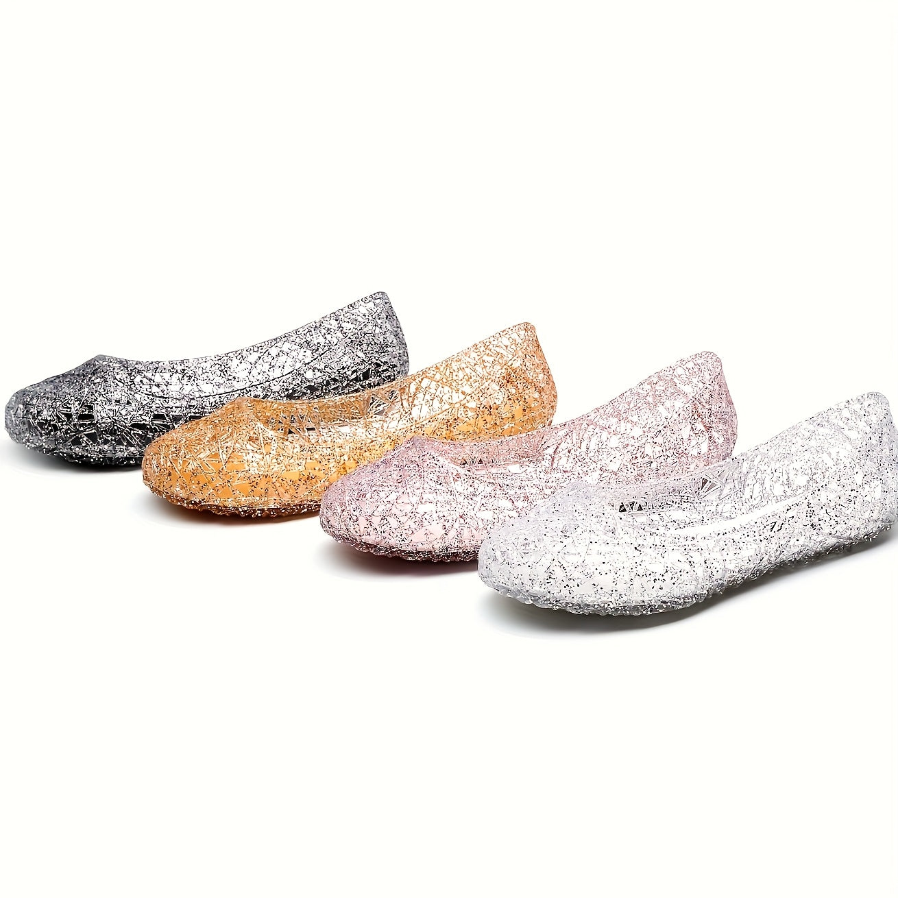 Sandalias planas transpirables de cristal para mujer, sandalias de verano de malla con slip-on en rosa, gris y marrón
