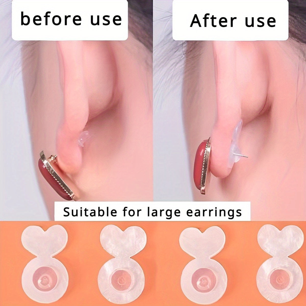 Silicone Ear Post Backs for Heavy Earrings Support Ear Lobes Prevent Drooping