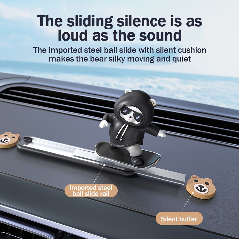 Silicone Skateboarding Panda Car Dashboard Decor with Glasses Easy to Install