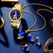 Ayollar uchun oltin kvarts soat, Eiffel Tower qismi bilan, zanglamaydigan po'latdan yasalgan band, an'anaviy soat