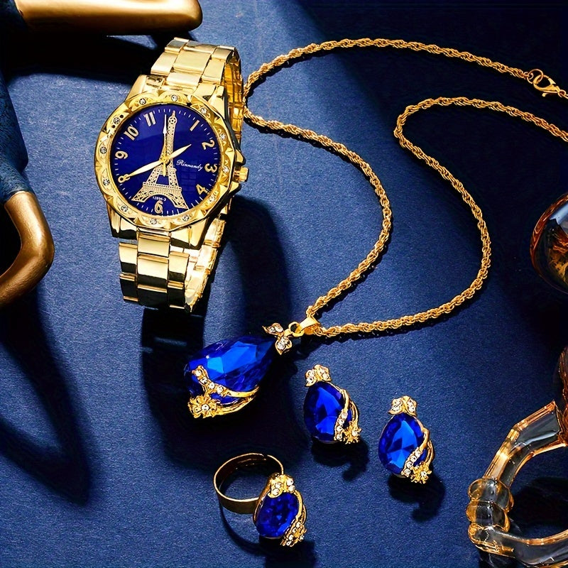 Reloj de mujer de cuarzo con esfera de la Torre Eiffel y correa de acero inoxidable, reloj analógico