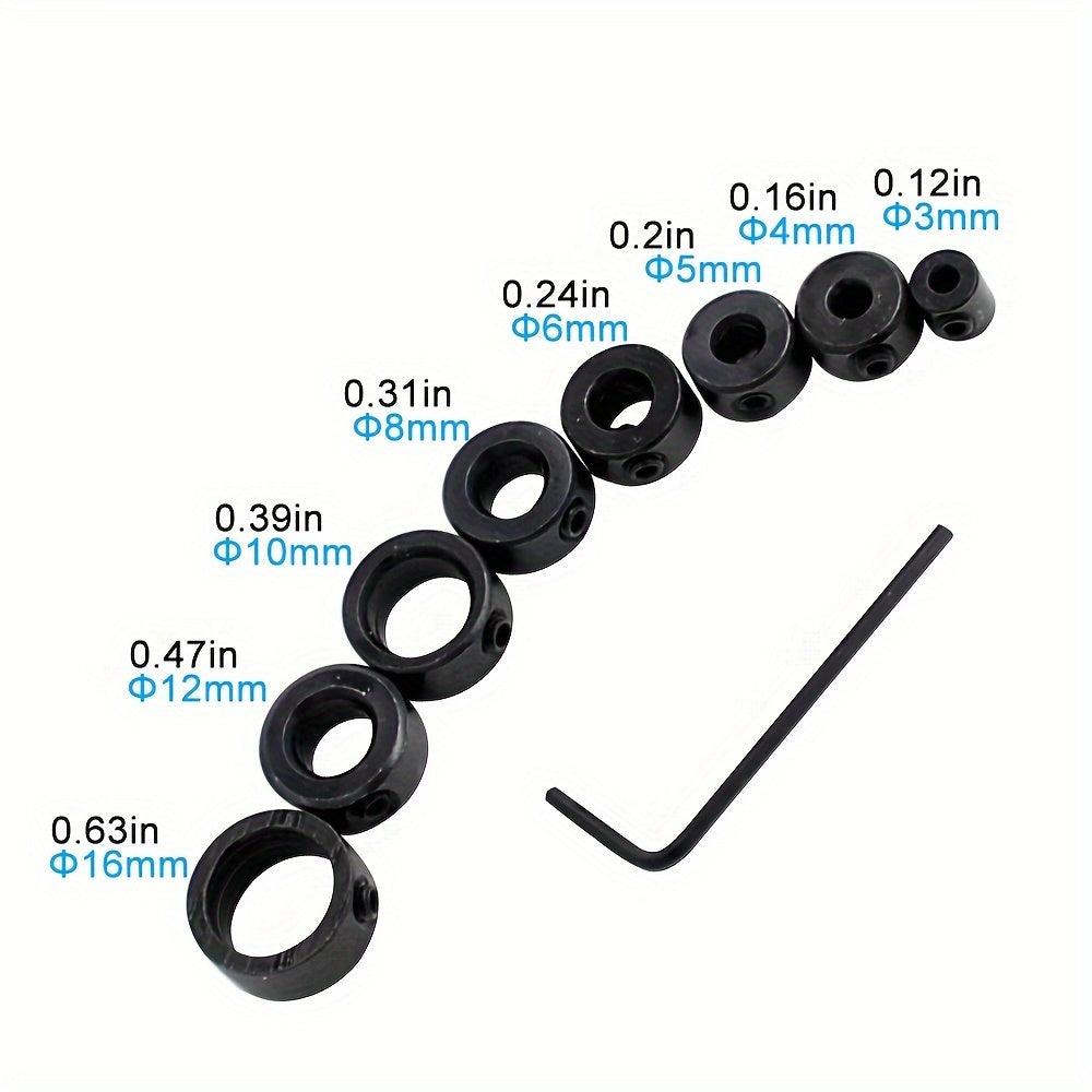 7pcs Drill Stop Ring Set Carbon Steel Locking Rings for Woodworking