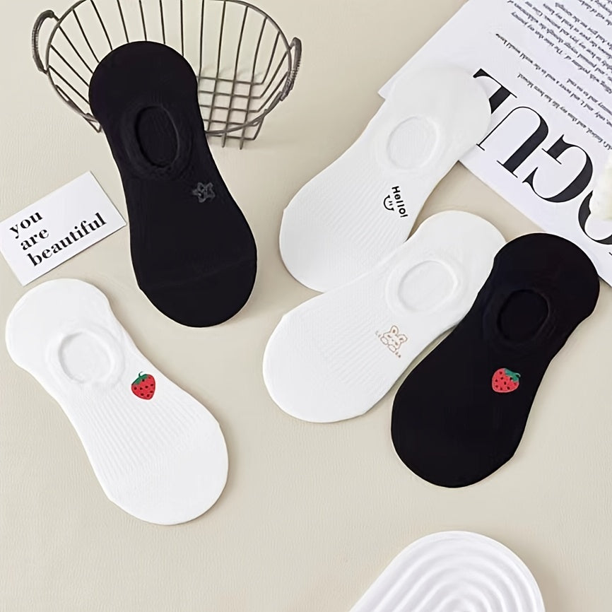 Women’s Solid Color Low Cut Invisible Socks 5 Pairs Breathable Knit