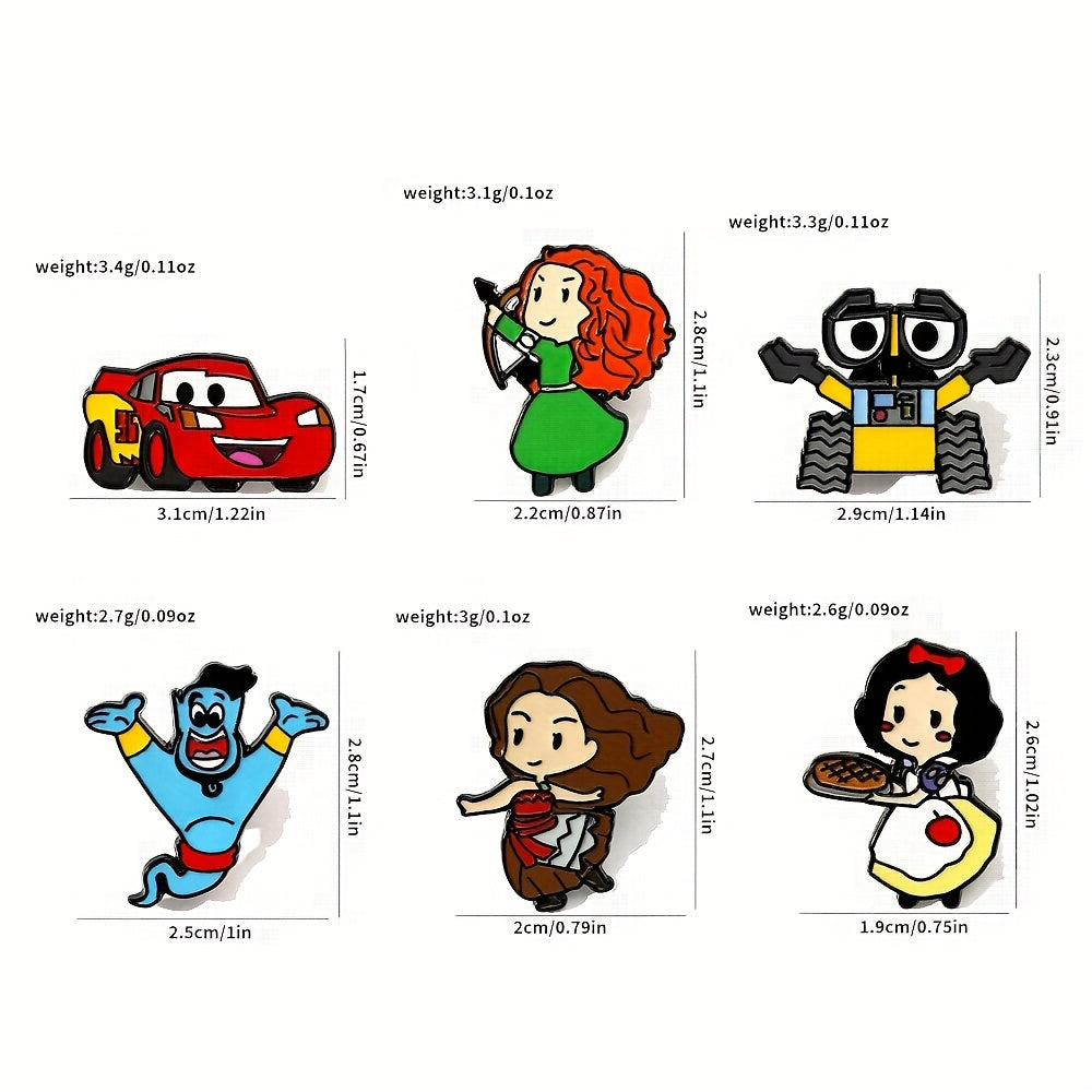 6-Pack Cartoon Enamel Pins Set for Backpacks and Clothing