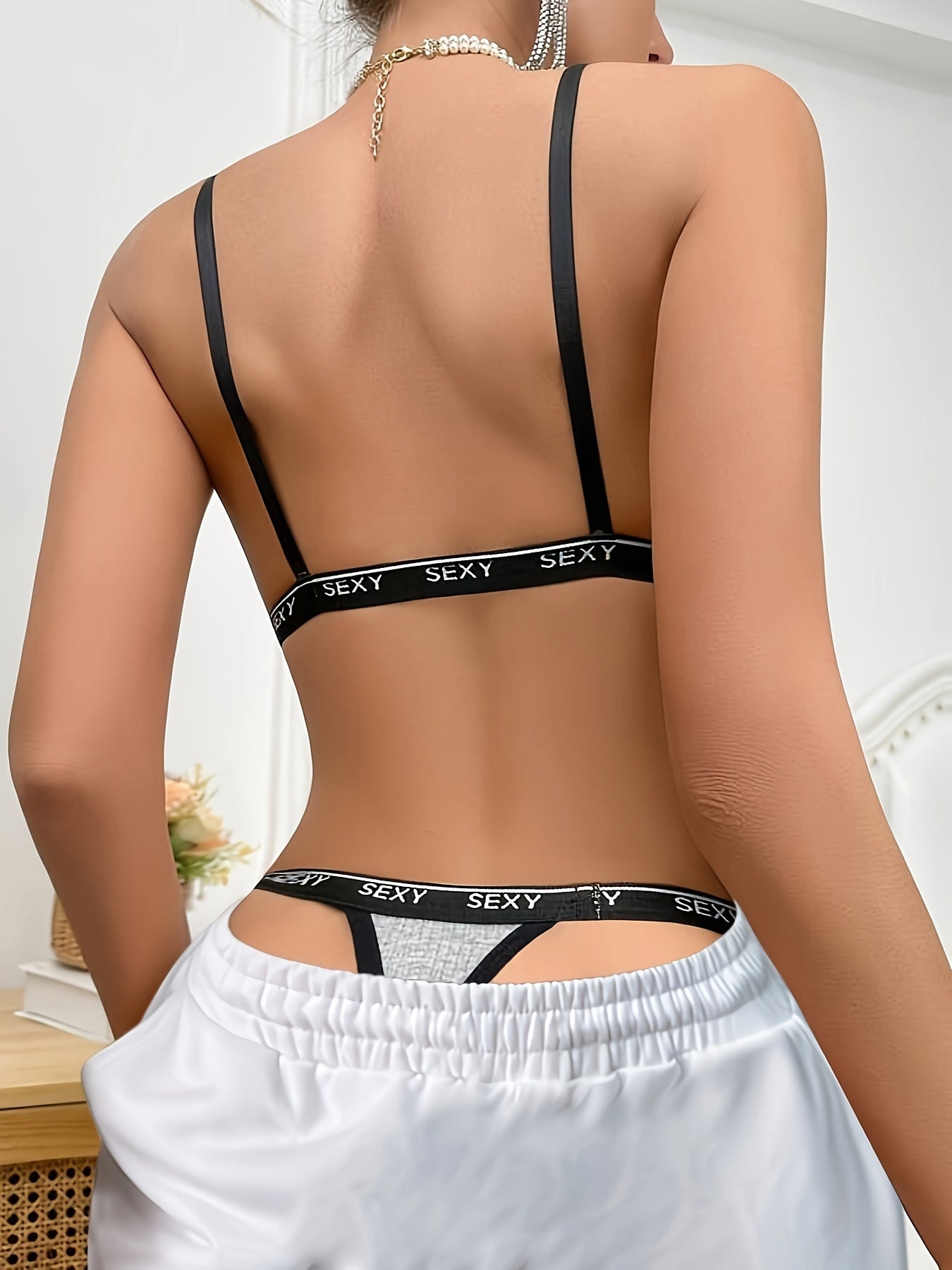 Women's Letter Print Wireless Elastic Lingerie Set