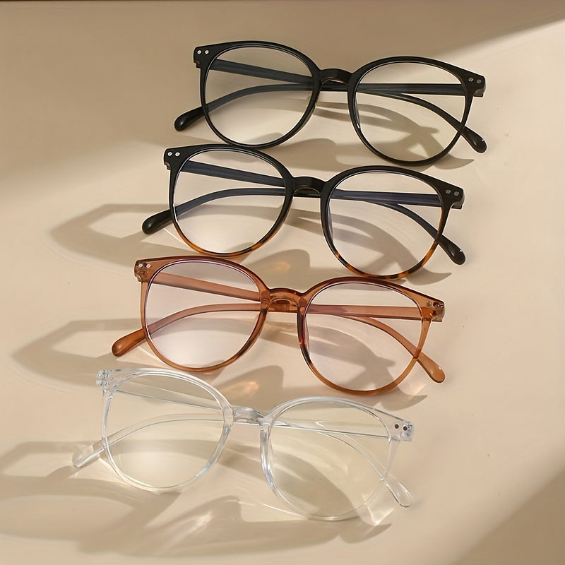 Unisex Minimalist Computer Glasses with Clear Round Lenses Lightweight 4-Piece Set