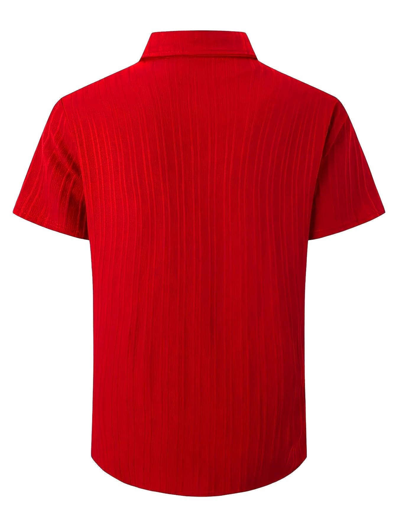 Men's Plus Size Blue Button-Up Shirt Casual Summer Lightweight Polyester Ribbed Texture