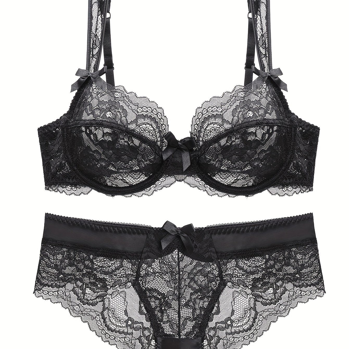 Lingerie Set with Lace and Bow Decoration for Women