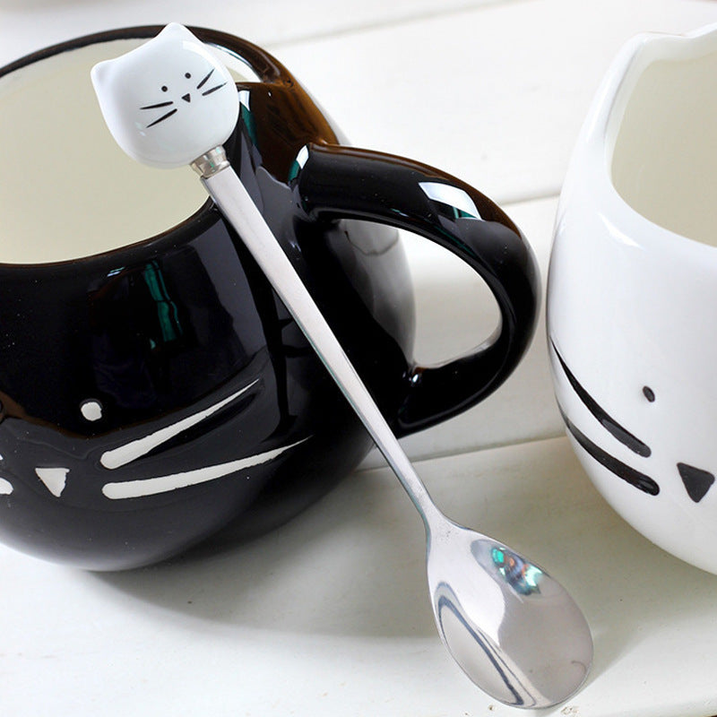 Stainless Steel Cartoon Cat Spoon for Ice Cream Tea Soup Durable Easy to Clean
