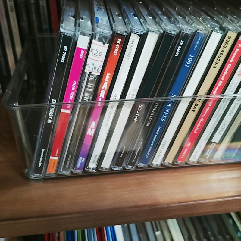 Clear Acrylic CD DVD Storage Basket Holds 20 Cases Organizer for Media Collection