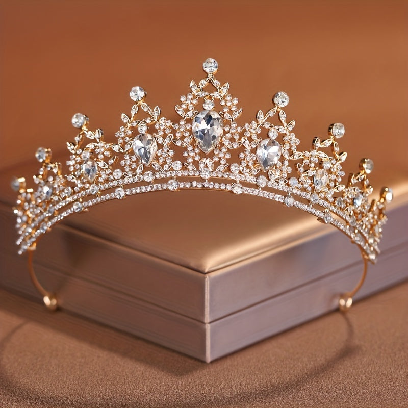 Bridal Crystal Headband Baroque Style Queen Crown Rhinestone Alloy Hair Accessory