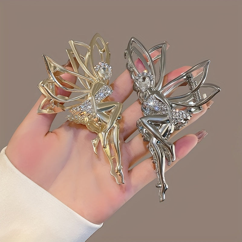 Women's Hair Clips Butterfly Wings and Shark Clip with Gold and Diamond Accents
