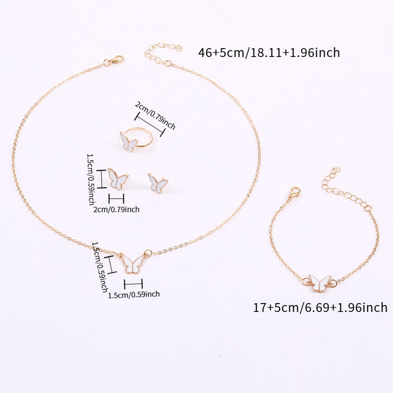 4-Piece Butterfly Jewelry Set for Women Alloy Necklace Ring Earrings Bracelet Gift-Ready