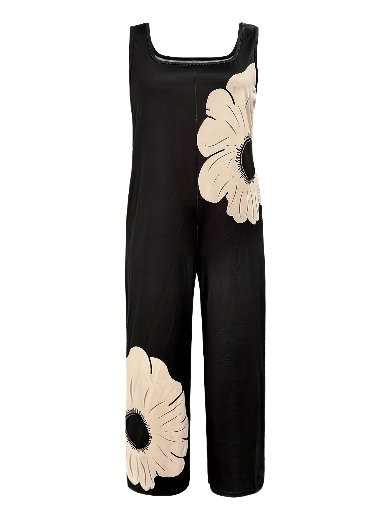 Plus Size Women's Floral Print Jumpsuit Sleeveless Wide Leg Casual Formal