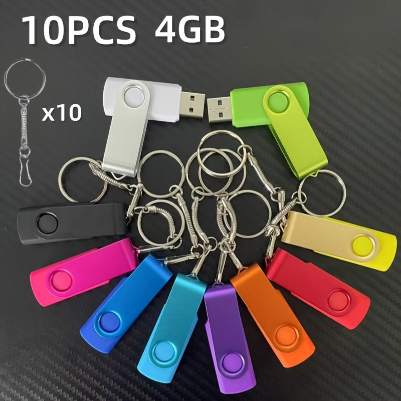 10 ta rang-barang metall USB flesh-disklar, haqiqiy sig'imi 128MB, 4GB, 8GB va 16GB o'lchamlarida. Bepul kalit zanjiri kiritilgan.