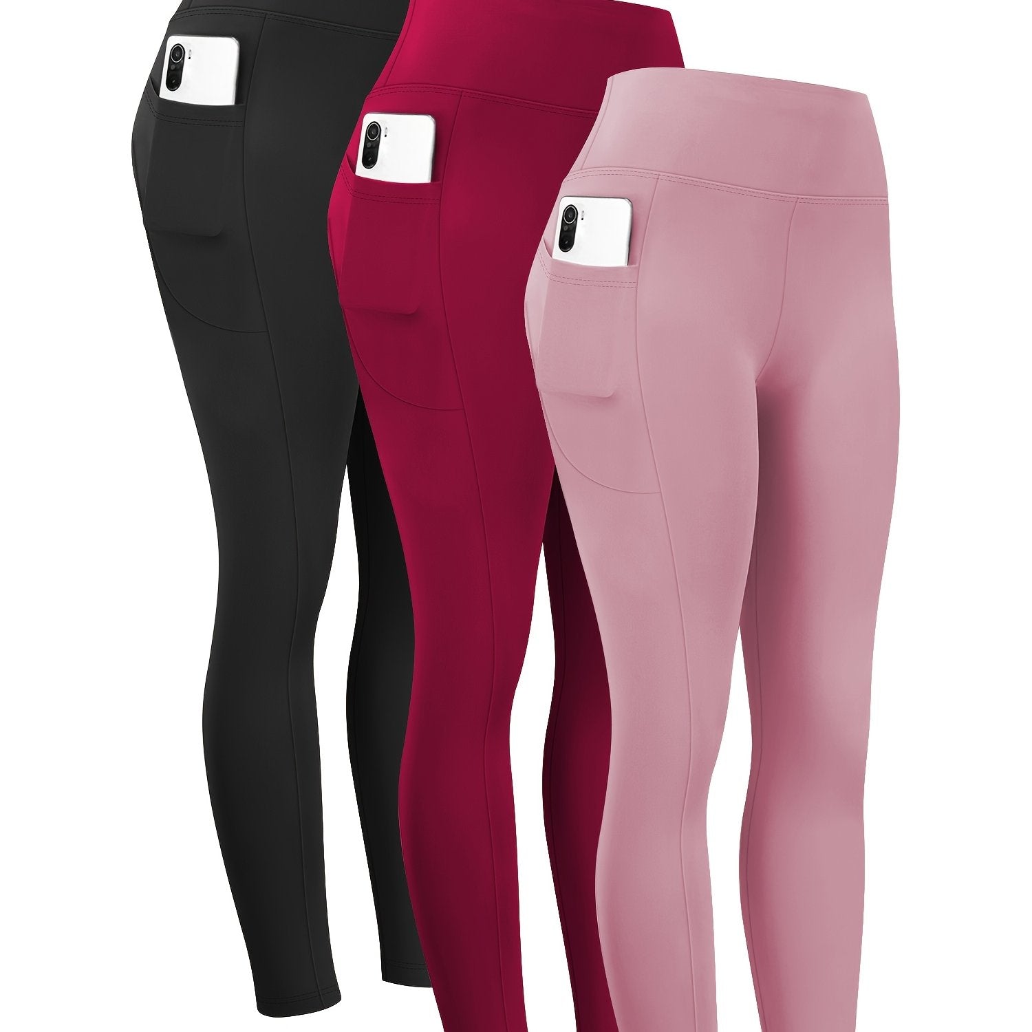 Women High Waist Tummy Control Yoga Leggings with Pockets Black 9/10 Length