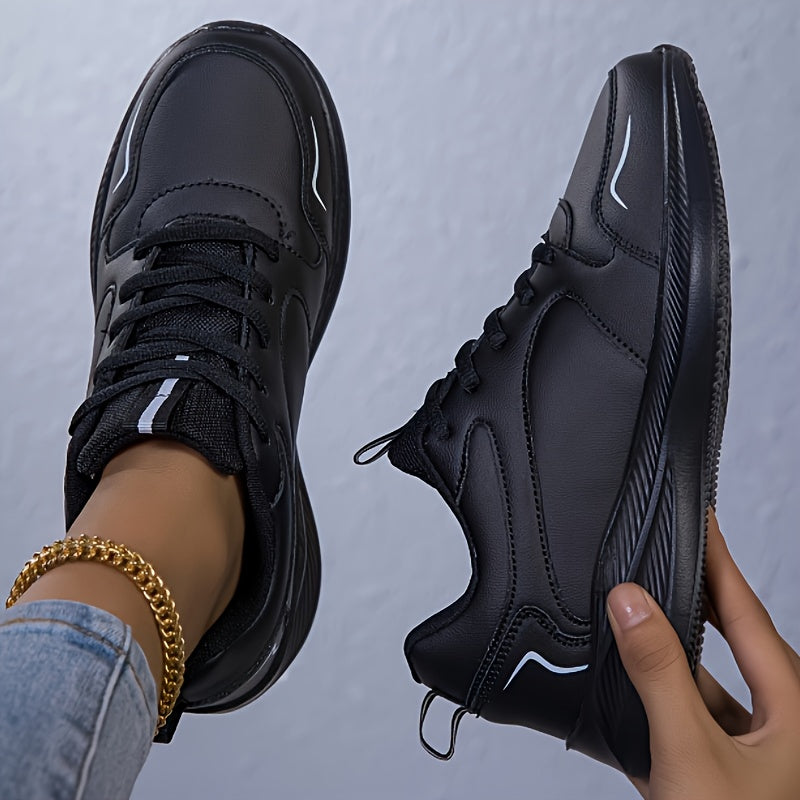 Women’s Black Lace-Up Sneakers Lightweight Casual Outdoor Shoes