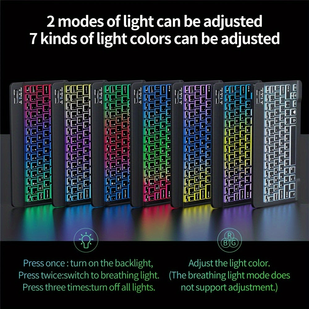 10-Inch Wireless Backlit Keyboard and Mouse Combo with RGB Lighting and Type-C Charging