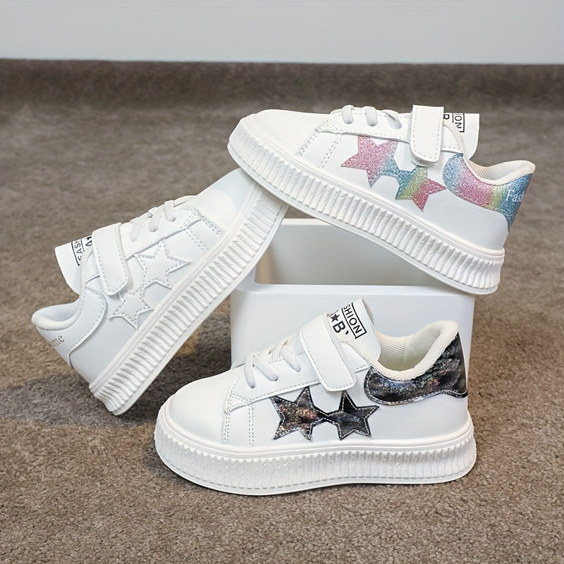 Girls' Star-Embellished Low-Top Sneakers for Comfort and Non-Slip Support All-Season