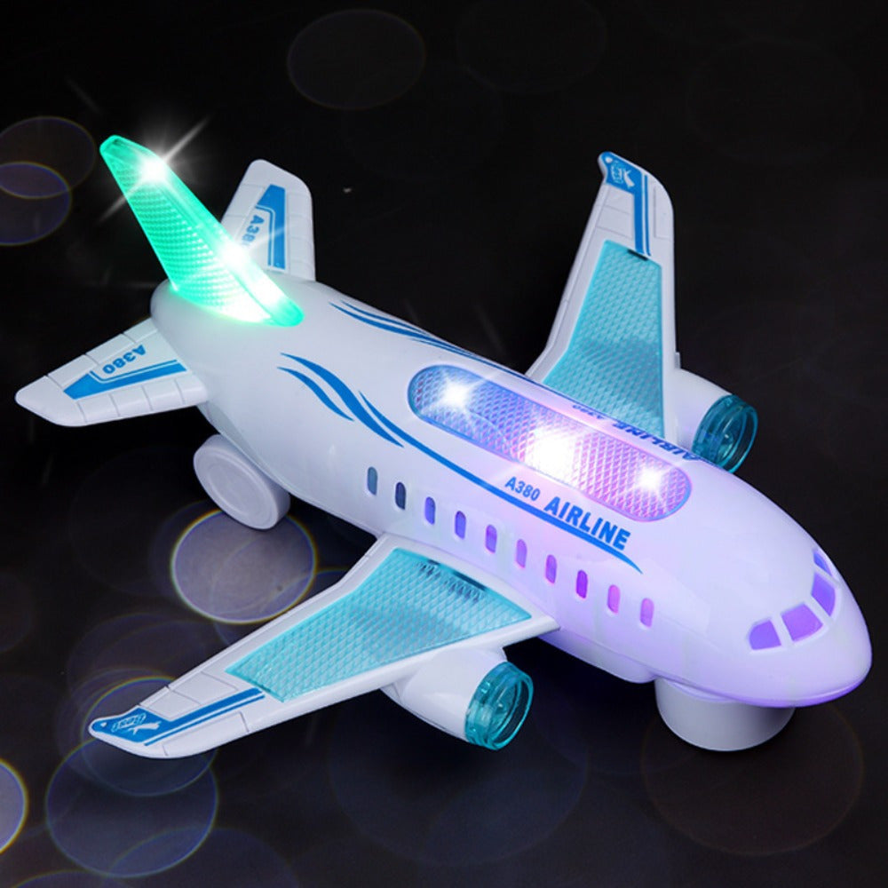 Interactive White Plastic Electric Toy Airplane with LED Lights and Sounds for Children Ages 3 and Up