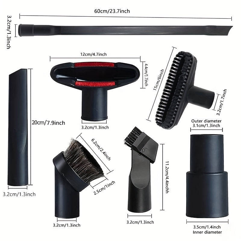 Vakuum tozalash to'plami, yog'och pol cho'tkasi va shlang adapterlari bilan - 6 dona, 1 1/4" dan 35mm gacha mos keladi, 32mm adapter bilan aksessuar to'plami