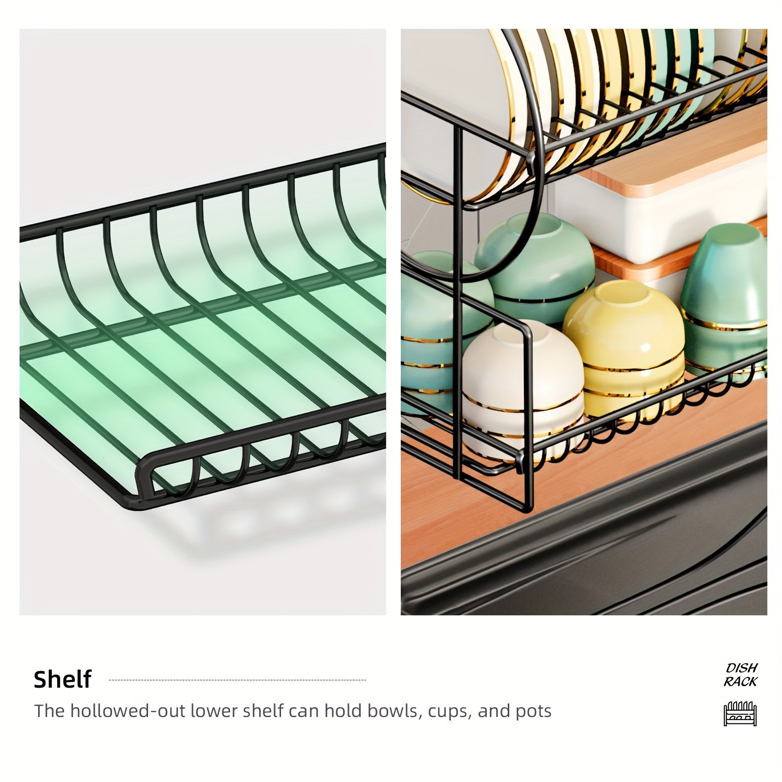 Multifunctional 2-Tier Dish Drying Rack with Utensil Holders and Drainboard for Kitchen Countertop