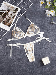Women's Butterfly Embroidery Lingerie Set with Triangle Halter Tie Bra and Thong
