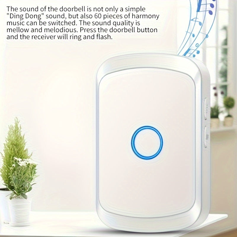 Wireless Doorbell with 304.8m Range 60 Chimes 5 Volume Levels LED Indicator