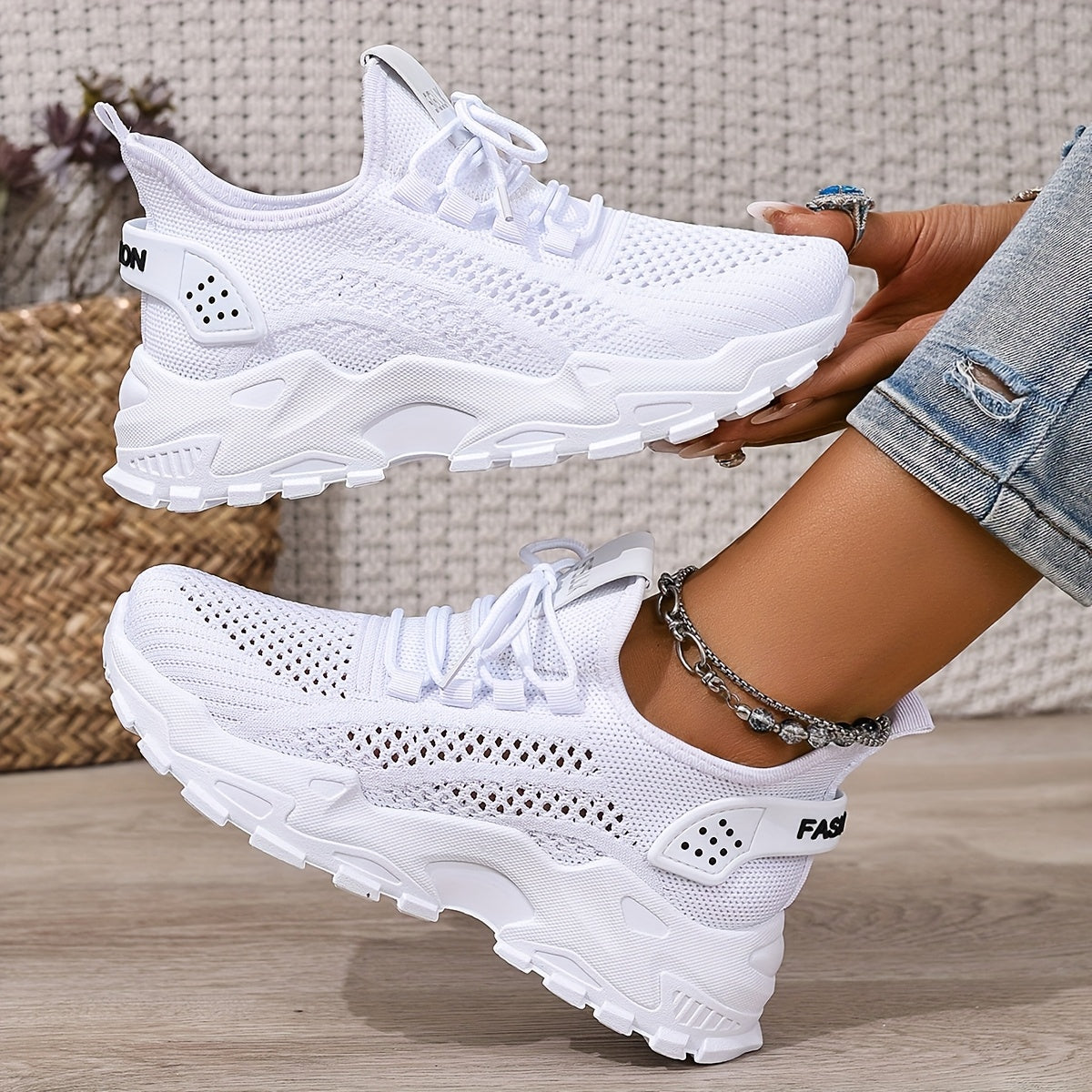 Women's White Breathable Slip-On Sneakers for Beach and Gym