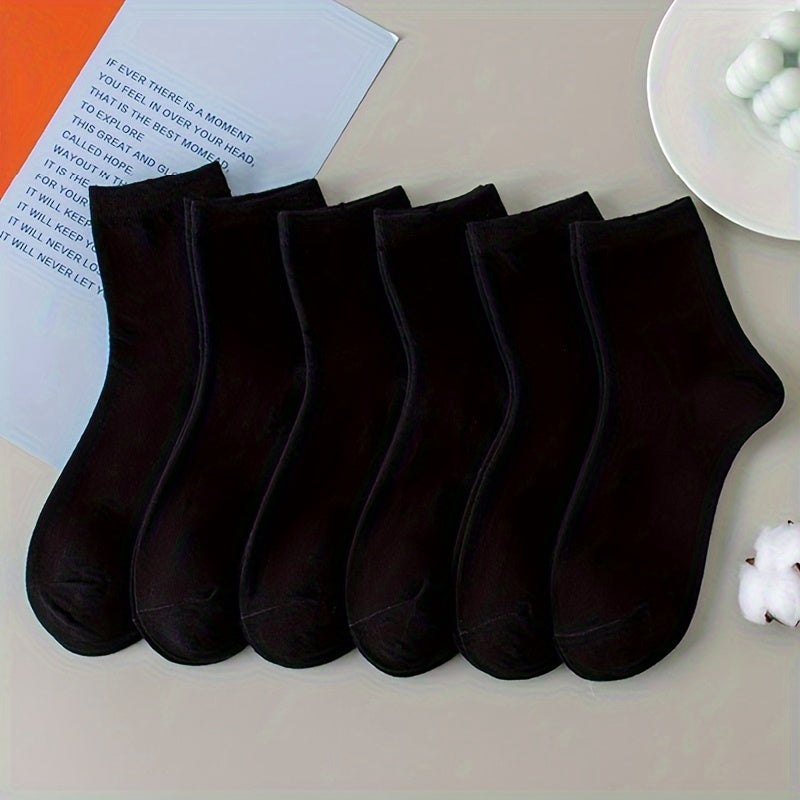 Women's Black Thin Breathable Knit Socks 5 Pairs Short Casual Socks