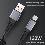 120W Fast Charging USB C to Type-C Cable Flat PVC Spring Retractable Data Transfer Compatible with Huawei Samsung Apple OPPO VIVO