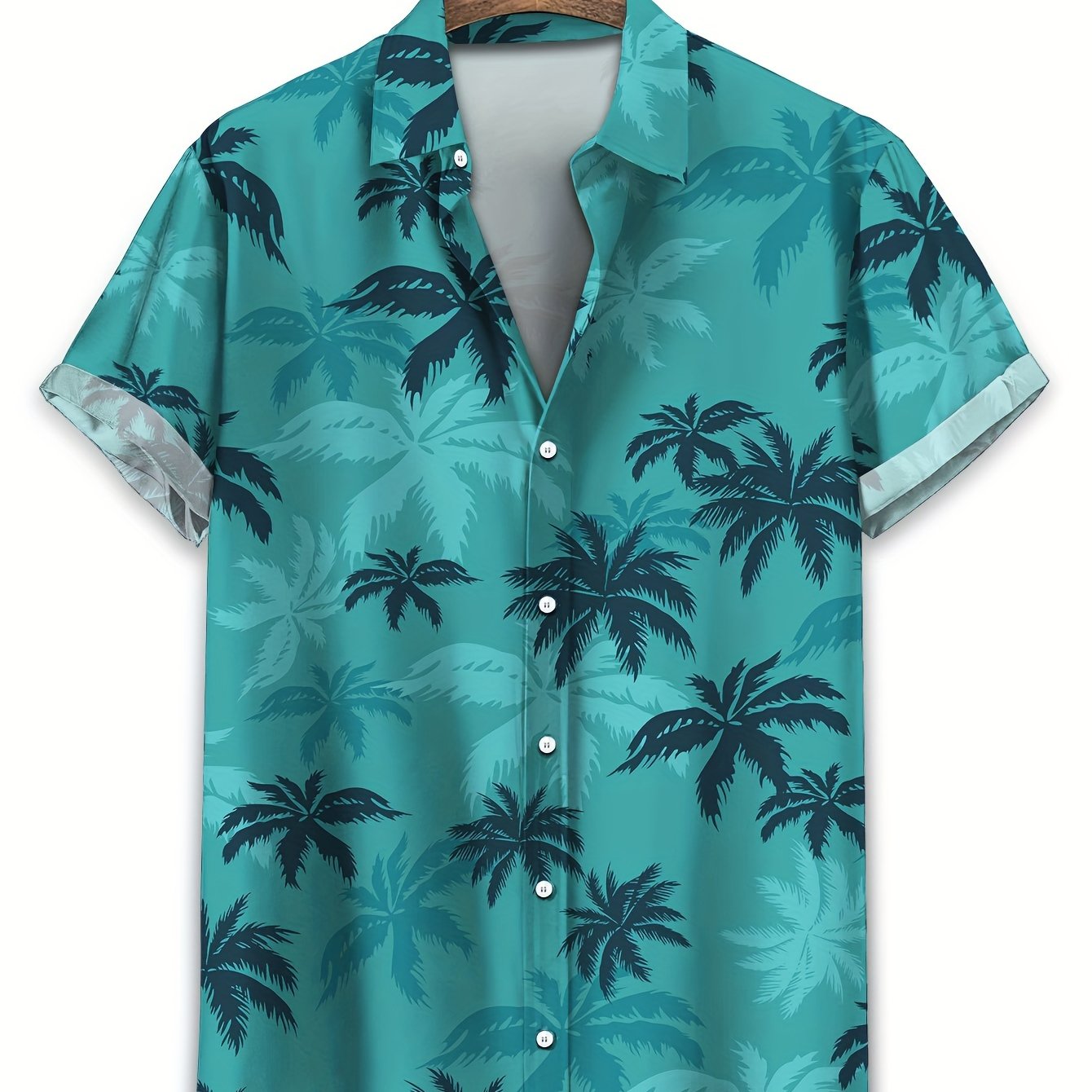 Men's Short Sleeve Casual Shirt with Coconut Tree Print for Summer Beach Holidays and Gifts