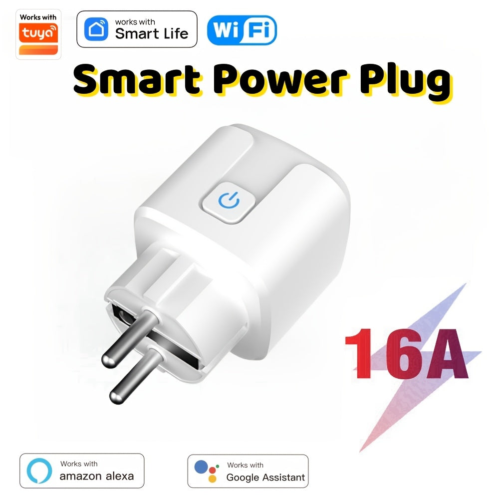 European Standard WiFi Smart Plug with Power Meter 16A Voice Control Mobile App Remote Control