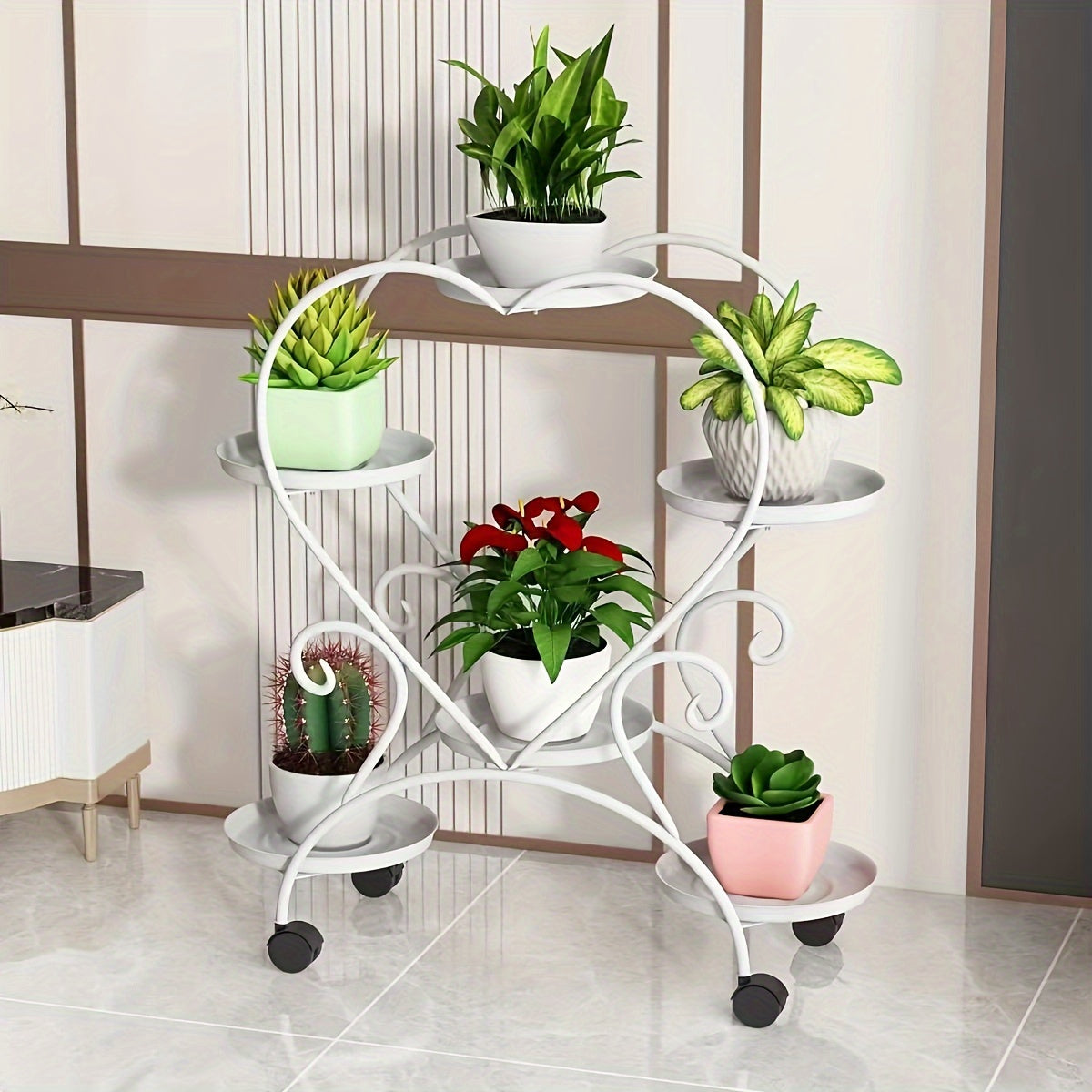 Soporte para plantas de metal en forma de corazón, de varios niveles, para interior y exterior, exhibición floral