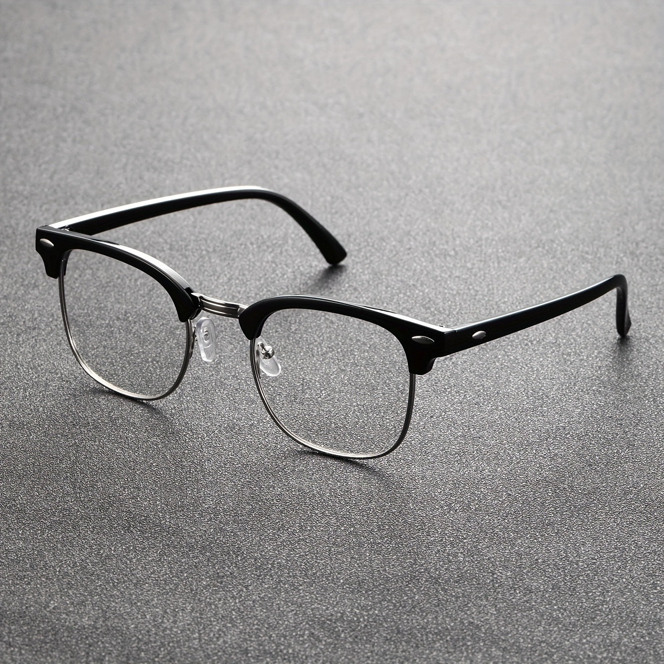 Men's Black Semi-Rimless Glasses with TAC Lenses Casual Style