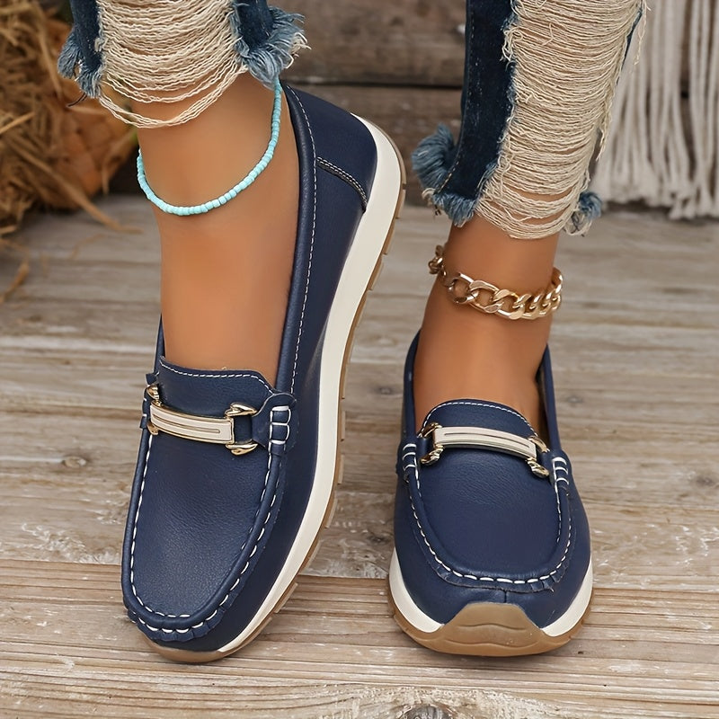 Women's Slip-On Loafers Non-Slip Casual Shoes Round Toe Flats in Navy Black Beige Pink