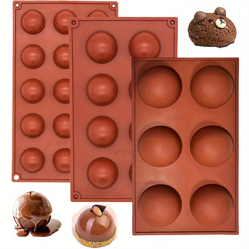 Set of 3 Silicone Molds for Chocolate Cake Ice Cubes and Jellies Round Hemispherical Cavities
