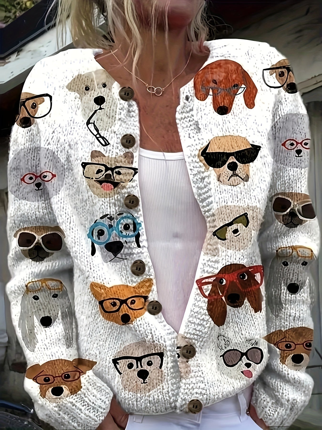 Cárdigan de talla grande para mujer, ligero, con estampado de perros, primavera y otoño, manga larga, abertura frontal