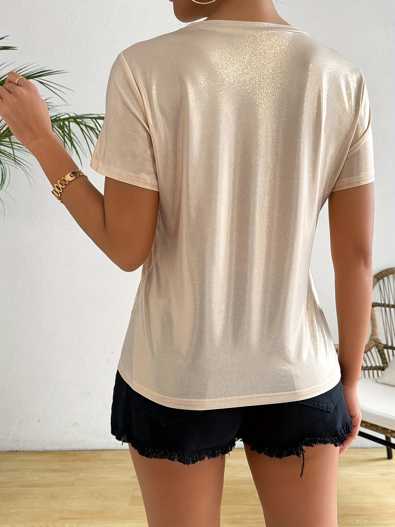 Women's French-Inspired Sparkle Princess T-Shirt Crew Neck Polyester Blend Casual