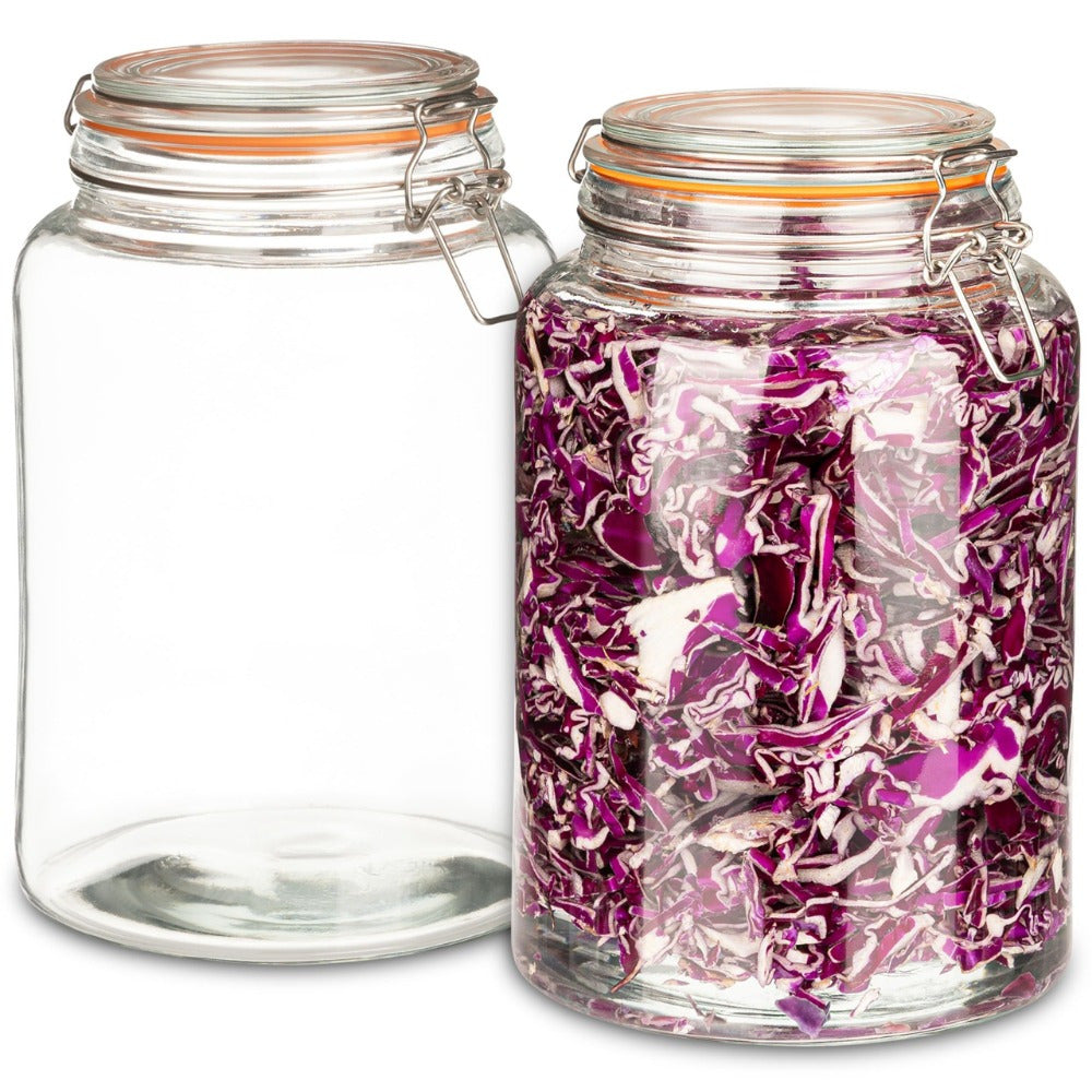 Two Glass Sealed Jars, Food Storage, Durable Clear Mason Jars with Hinged Lid