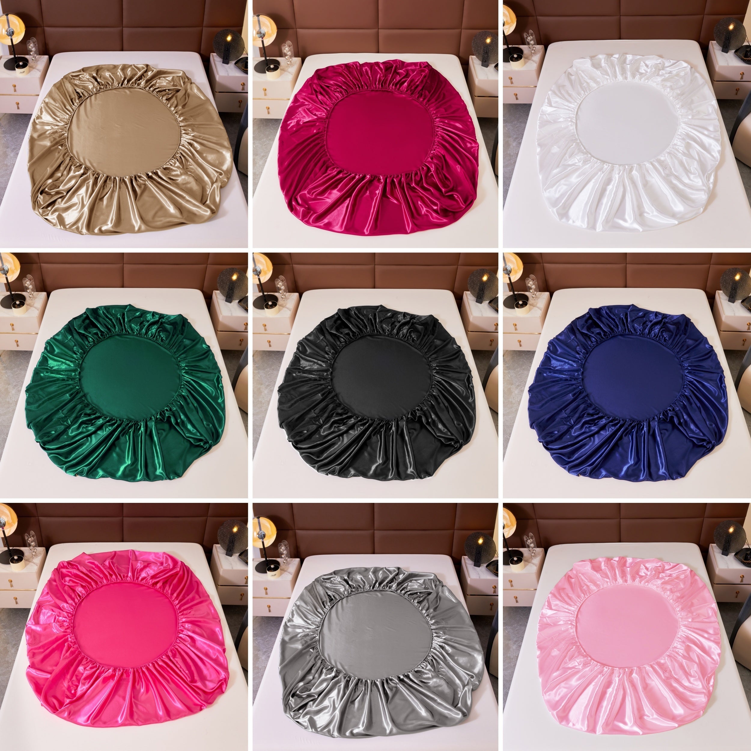 Set of Four Colored Bed Skirt, Sheet, and Pillowcase Bedding Set