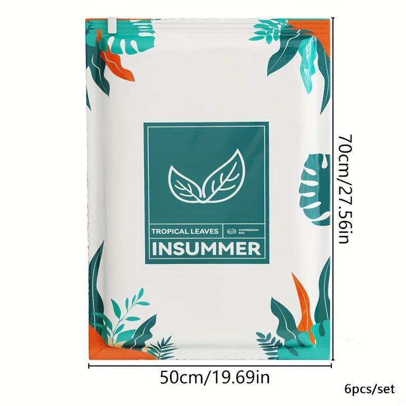 Bolsa de almacenamiento con compresión al vacío con patrón de hojas para ropa de cama, ropa, chaquetas de plumas, rectangular, manual, extracción de aire